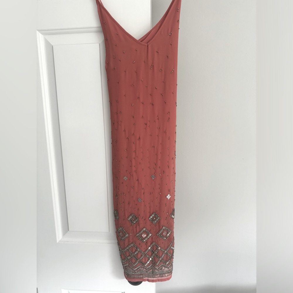 Dress-White House Black Market (new w tags) Coral color w/ silver beading. XS - Picture 2 of 7